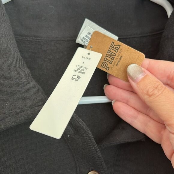 Victoria’s Secret Pink Women black collared pocket oversize sweatshirt large NWT - Picture 6 of 9